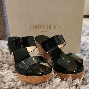 Jimmy Choo Black Patent Platform Sandals
